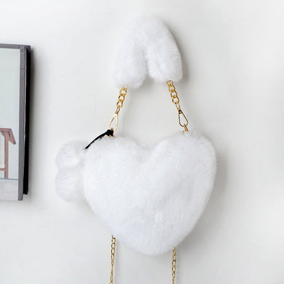 Dames Handtas Plush Hartvorm met Ketting Sluiting