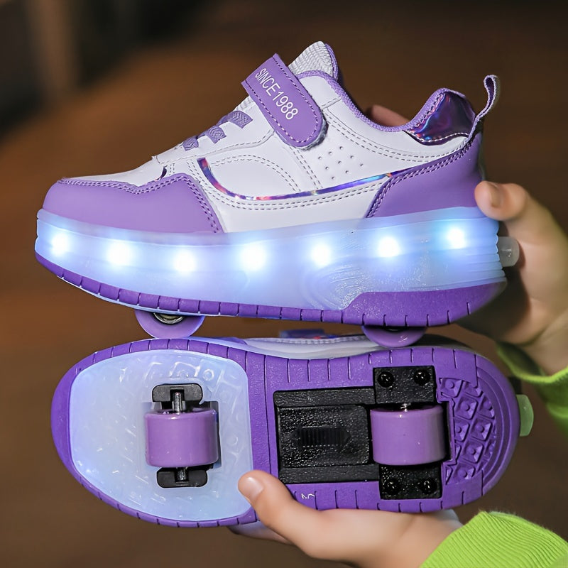 LED Roller Sneakers Kinderen USB Oplaadbaar Paars Met Wieltjes Lichtschoenen Verwijderbare Wielen Sneakers Voor Binnen Buiten