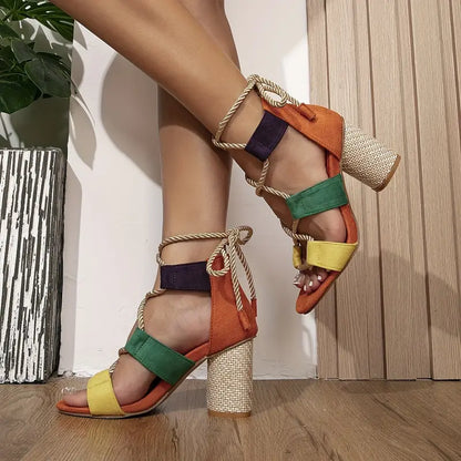 Dames Sandalen Hak Colorblock Stijl