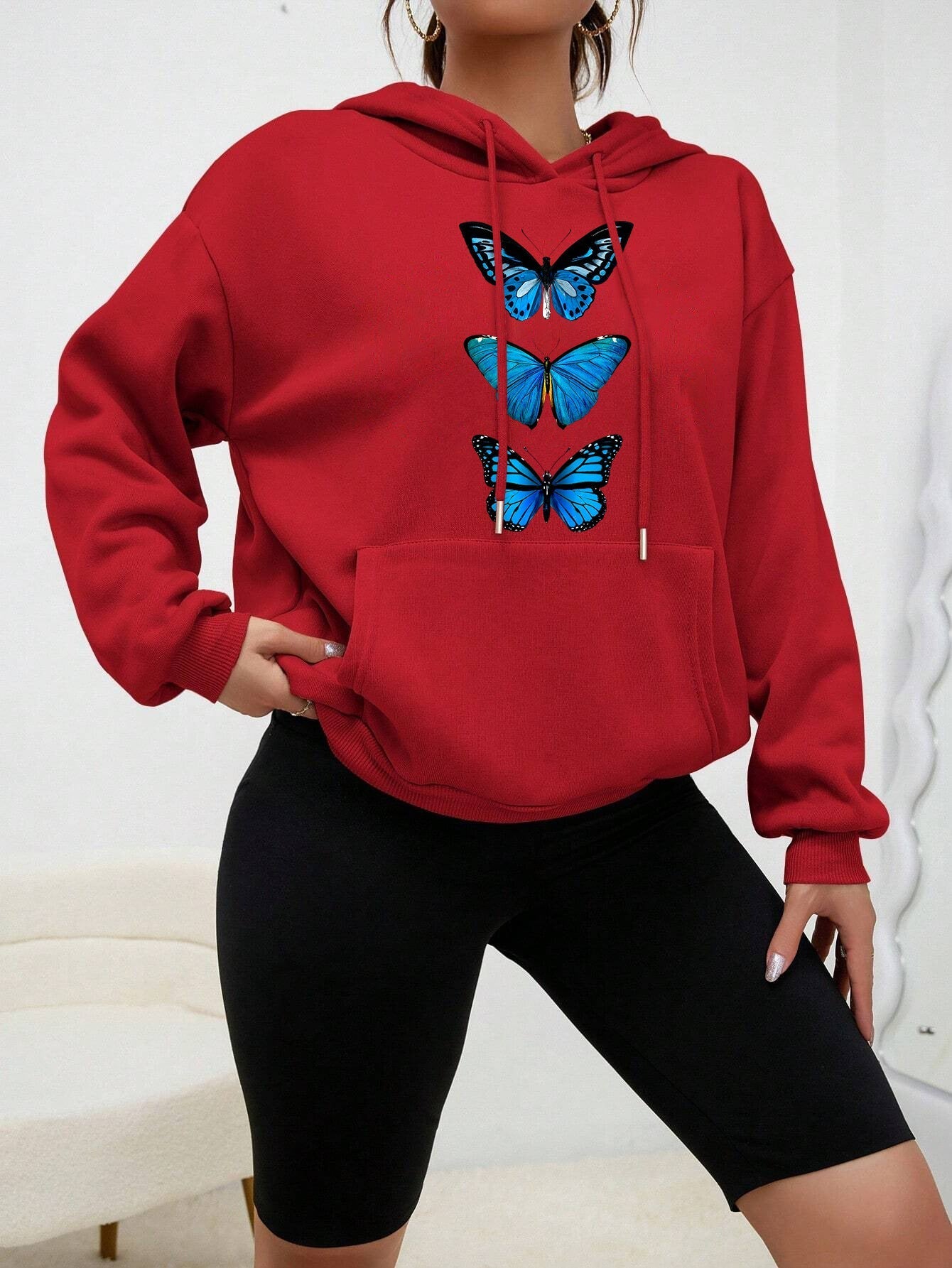 Dames Hoodie Vlinder Print Zacht en Comfortabel