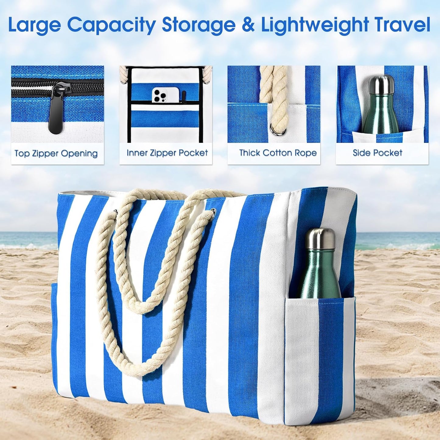 Waterbestendige Strandtas Oversized met Zandwerende Binnenvulling – Perfecte Zomertas voor Strand, Zwembad en Reizen