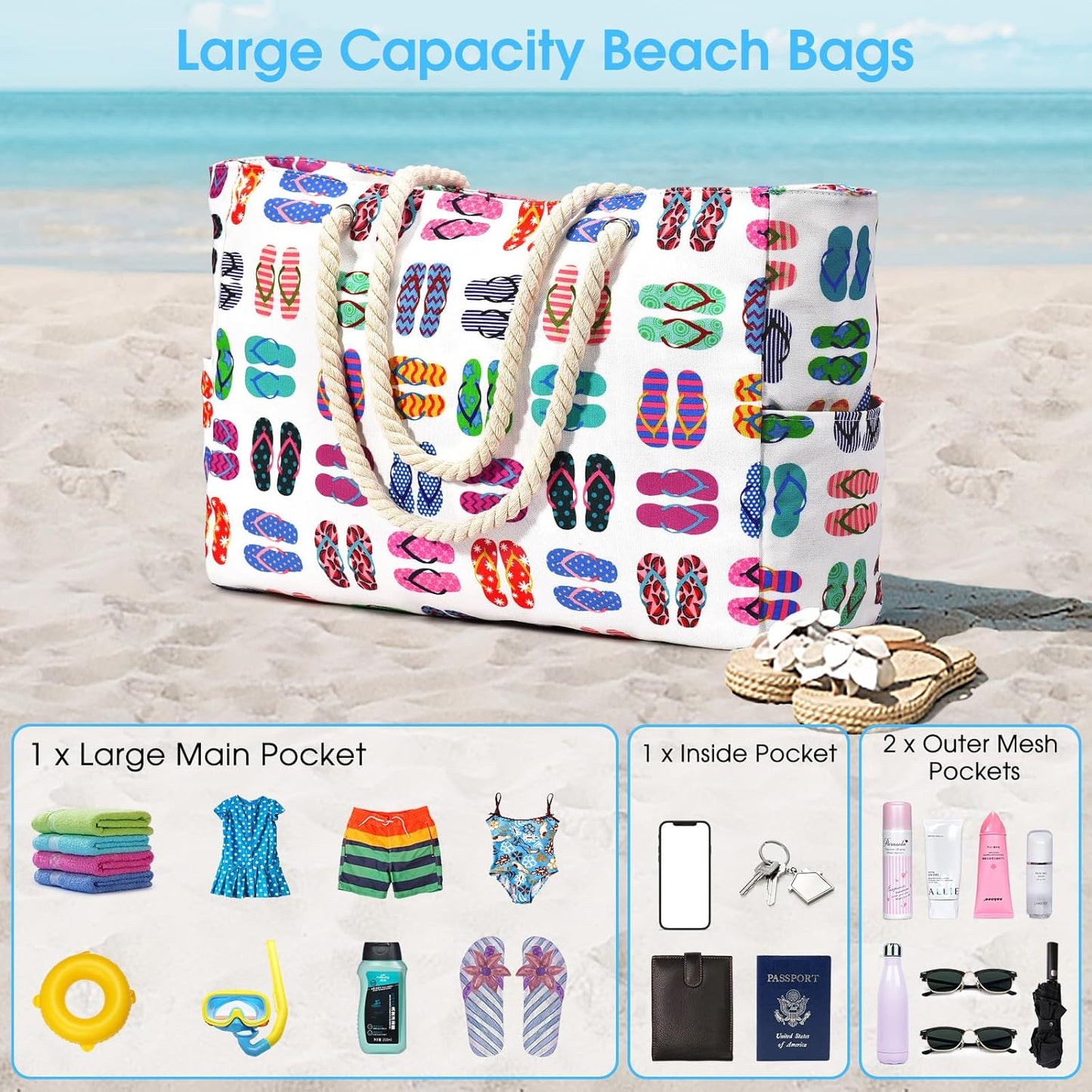 Waterbestendige Strandtas Oversized met Zandwerende Binnenvulling – Perfecte Zomertas voor Strand, Zwembad en Reizen