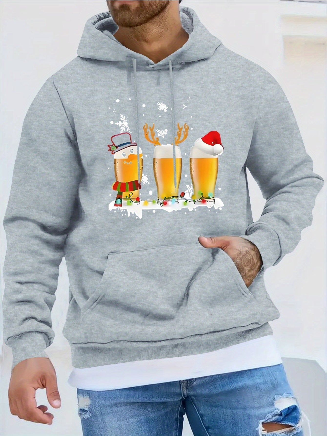 Herensweater Kerst Mok Print Casual Korte Mouw - StudioMarella
