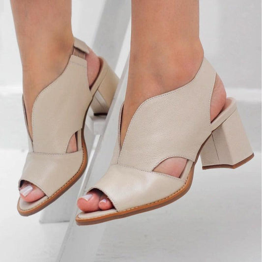 Dames Sandalen met Blokhak Open Teen Elegant Comfortabel Leer Bordeauxrood Zomerschoenen