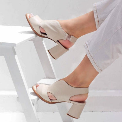 Dames Sandalen met Blokhak Open Teen Elegant Comfortabel Leer Bordeauxrood Zomerschoenen