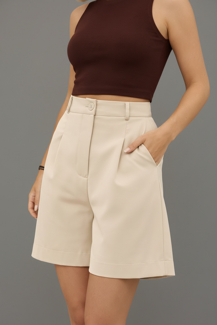 Korte Broek High Waist met Plooien voor Vrouw - StudioMarella