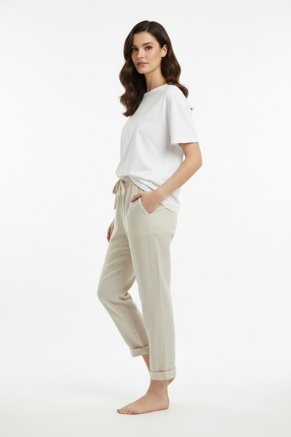Beige relaxed broek zijkant
