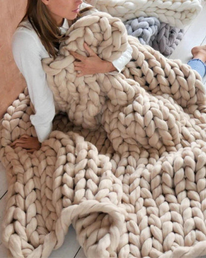 Handgebreid Chunky Plaid – Dik Gebreide Deken in Zachte Chenille voor Bank en Bed