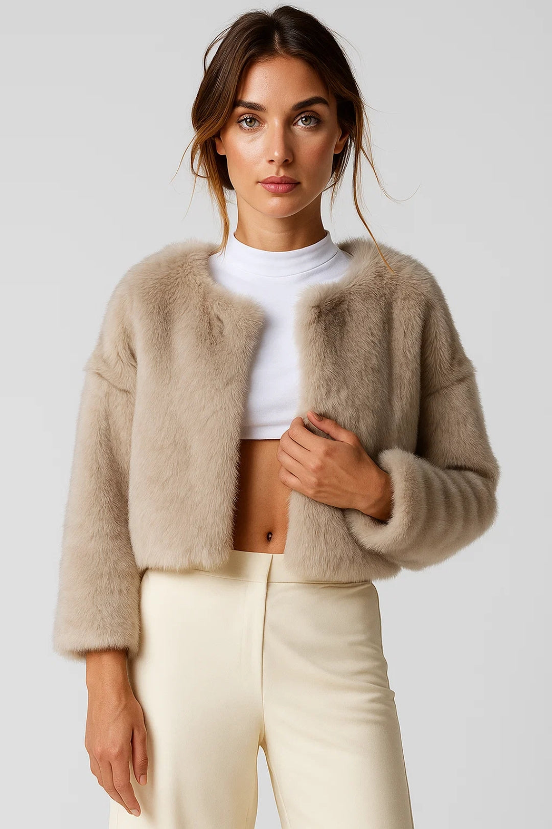 Dames Jas Kort Fluffy Model Elegant Stijl - StudioMarella