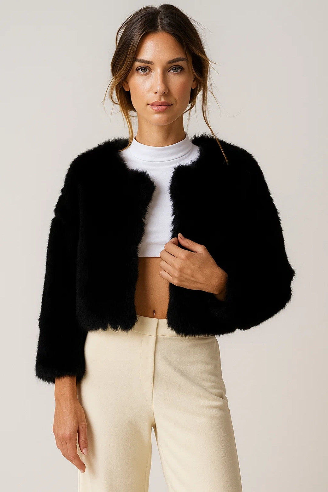 Dames Jas Kort Fluffy Model Elegant Stijl