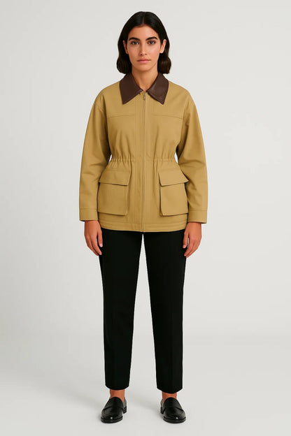 Dames Tussenjas Getailleerd met Grote Zakken Casual Stijl
