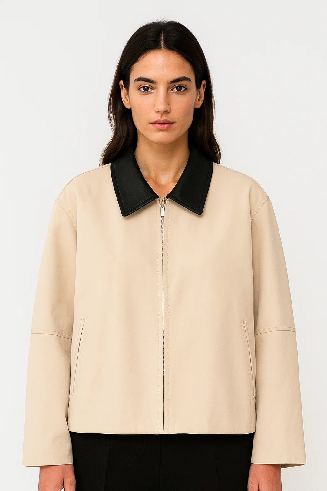 Dames Bikerjas Oversized Contrasterende Kraag Casual Stijl - StudioMarella