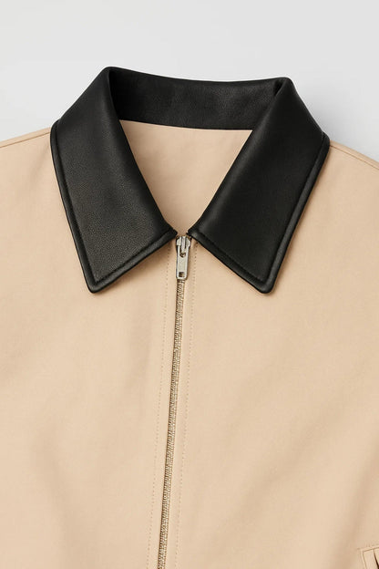 Dames Bikerjas Oversized Contrasterende Kraag Casual Stijl