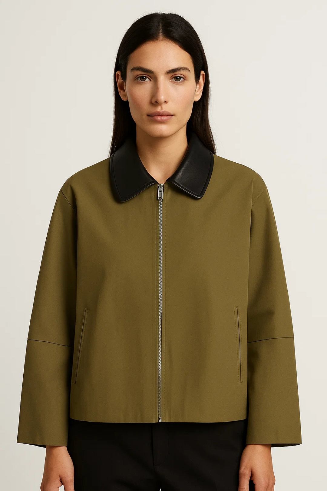 Dames Bikerjas Oversized Contrasterende Kraag Casual Stijl