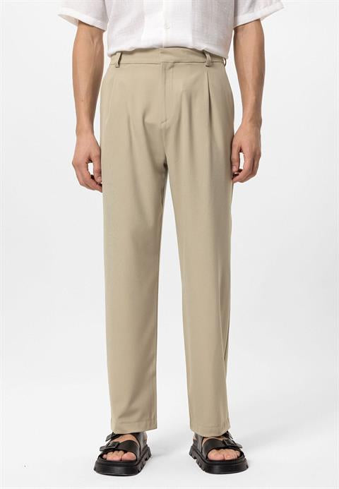 Herenbroek Hoge Taille Beige Comfortabele Broek - StudioMarella