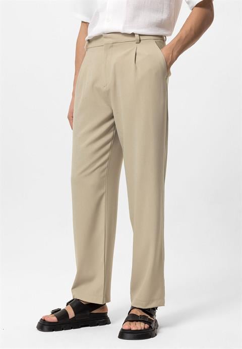 Herenbroek Hoge Taille Beige Comfortabele Broek