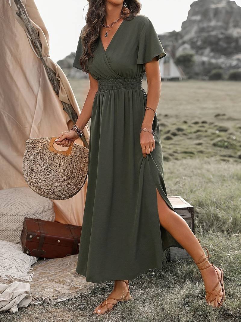 Jurk Met Korte Mouwen Koorkraag Elegante Zomerjurk voor Vrouw - StudioMarella