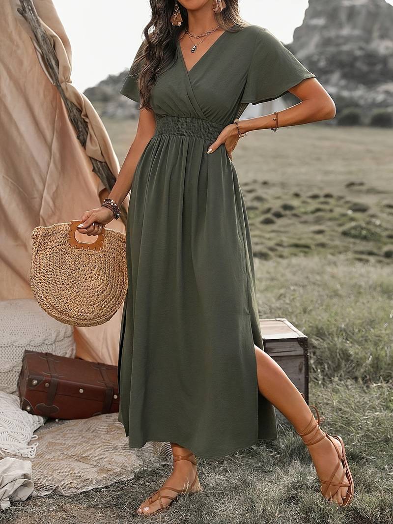 Jurk Met Korte Mouwen Koorkraag Elegante Zomerjurk voor Vrouw