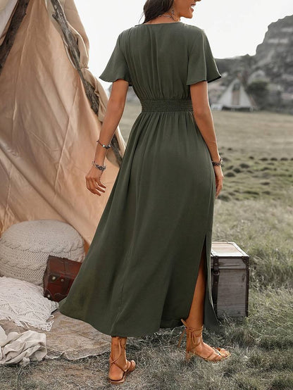 Jurk Met Korte Mouwen Koorkraag Elegante Zomerjurk voor Vrouw