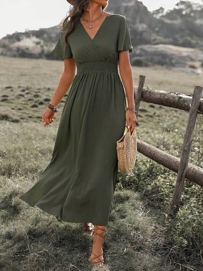 Jurk Met Korte Mouwen Koorkraag Elegante Zomerjurk voor Vrouw