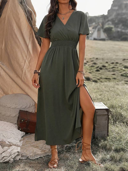 Jurk Met Korte Mouwen Koorkraag Elegante Zomerjurk voor Vrouw