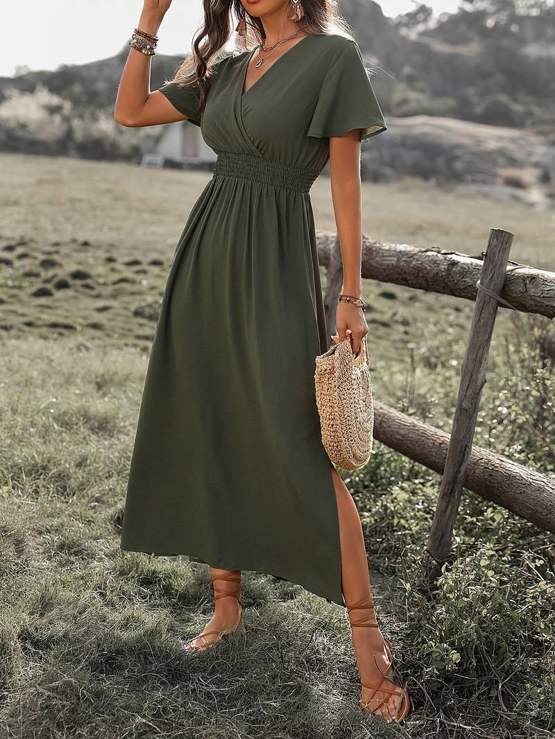 Jurk Met Korte Mouwen Koorkraag Elegante Zomerjurk voor Vrouw
