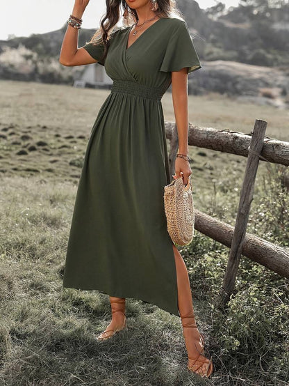 Jurk Met Korte Mouwen Koorkraag Elegante Zomerjurk voor Vrouw