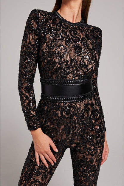 Luxe Jumpsuit Lange Mouw Glamour Pailletten voor Avond出