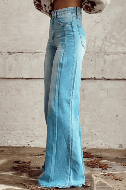 Boho Wide Leg Broek Vintage Blauwe Jeans