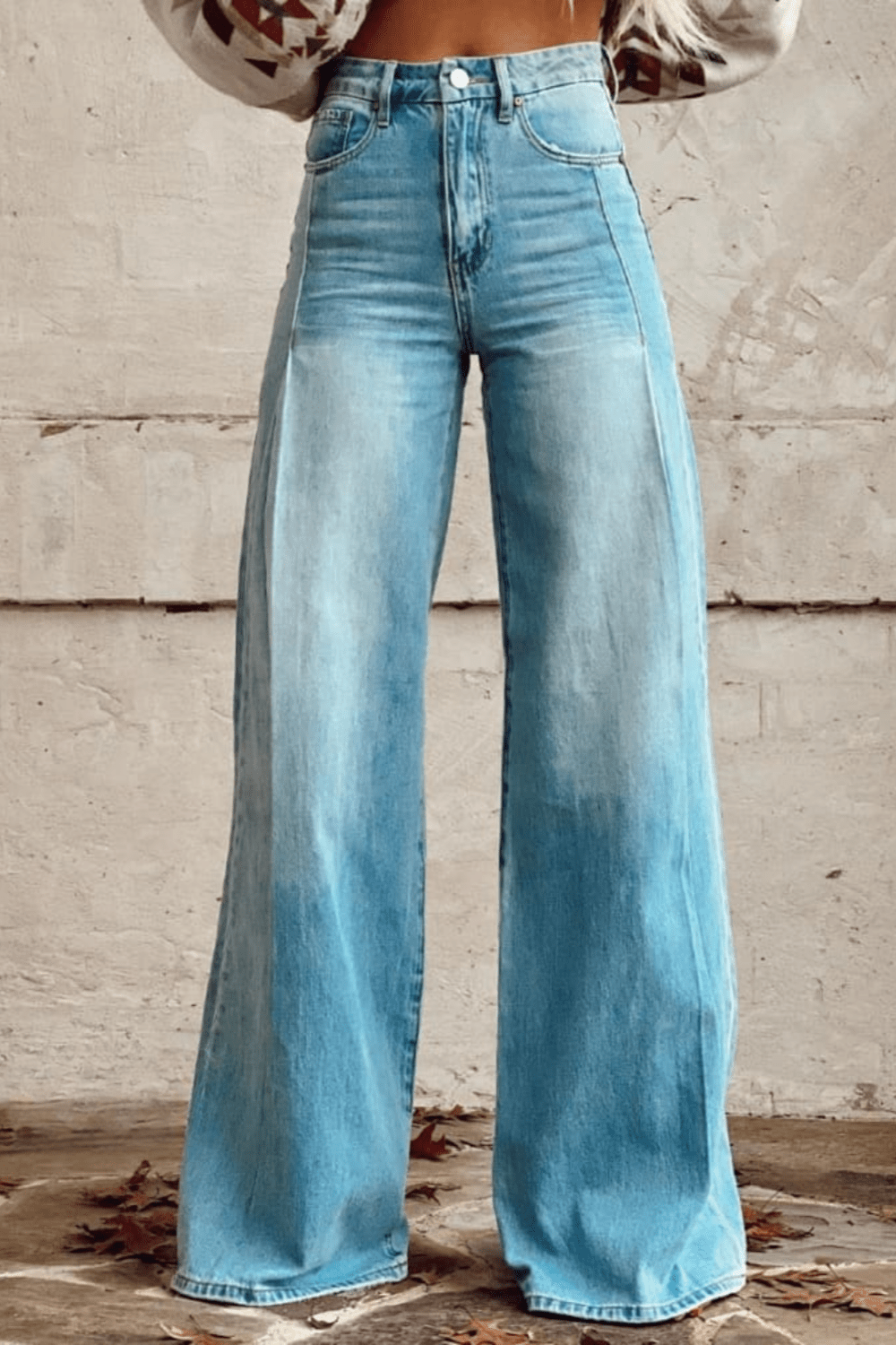 Boho Wide Leg Broek Vintage Blauwe Jeans