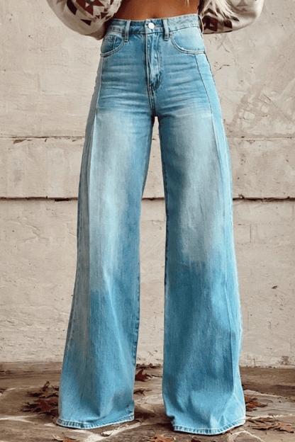 Boho Wide Leg Broek Vintage Blauwe Jeans