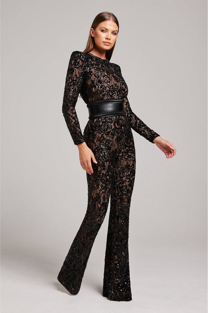 Luxe Jumpsuit Lange Mouw Glamour Pailletten voor Avond出