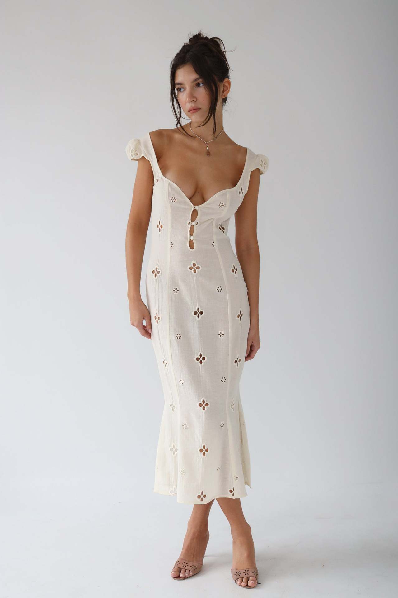 Vintage Fishtail Midi-jurk Geborduurd Romantisch Elegant