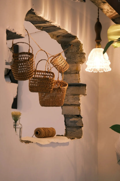 Franse Landelijke Hanglamp Glazen Kap Kwallen Design Transparant of Amber met Walnoot Greep Sfeerverlichting Eetkamer Elegante Plafondlamp
