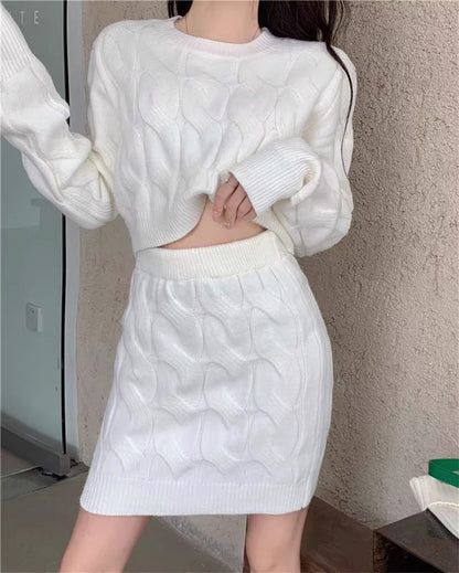 Dames Gebreide Rok en Trui Set Tweedelig Stijlvol Warm
