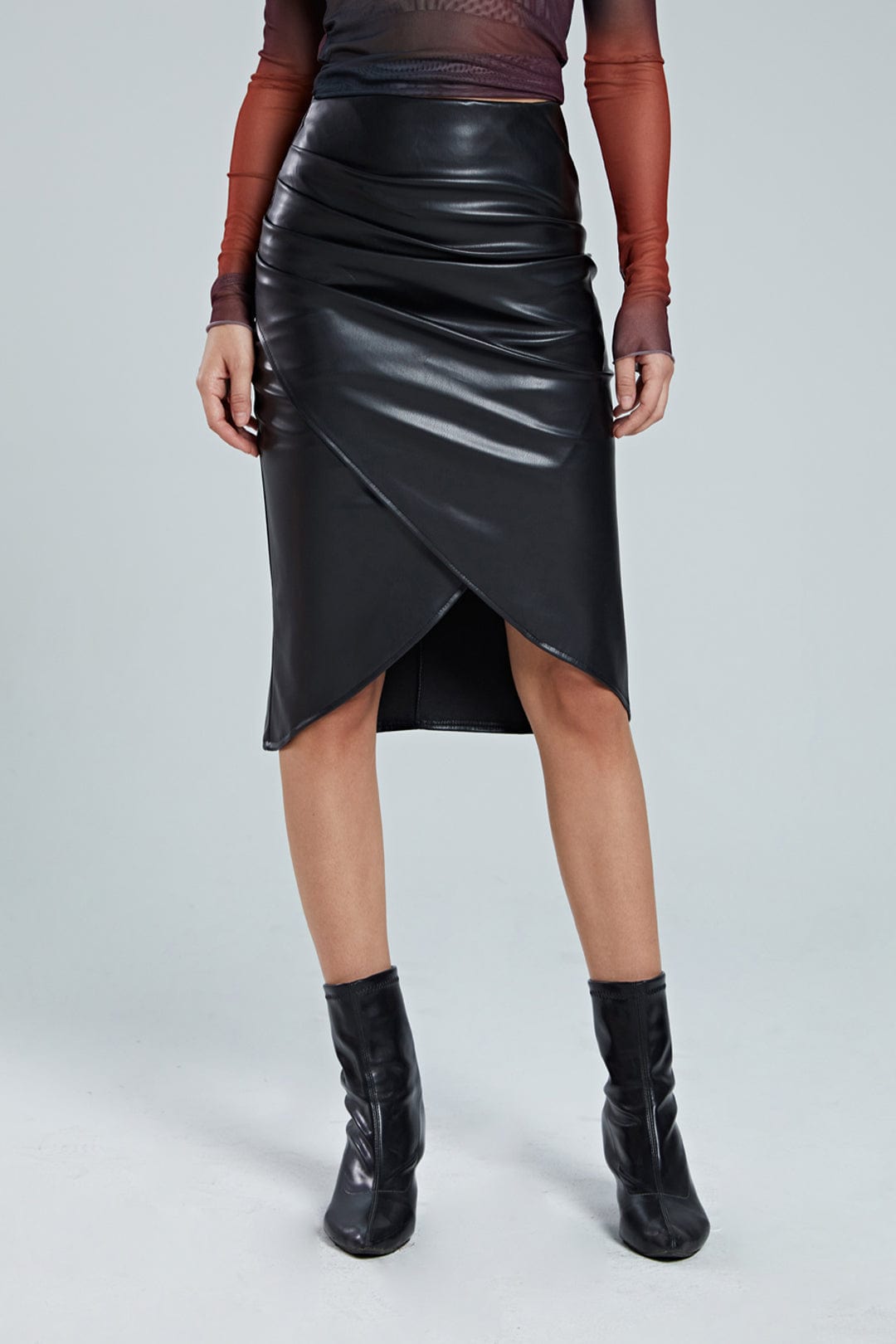 Kunstlederen Rok Asymmetrisch Midilengte Wickel Design