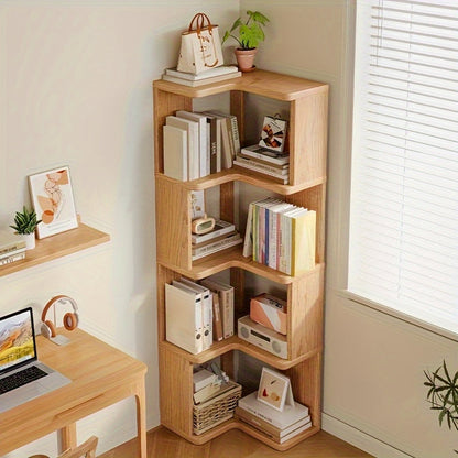 Houten Hoekrek Massief Hout – 162 cm Wandmontage Schuin Met Afgeronde Randen Voor Boeken en Decoratie