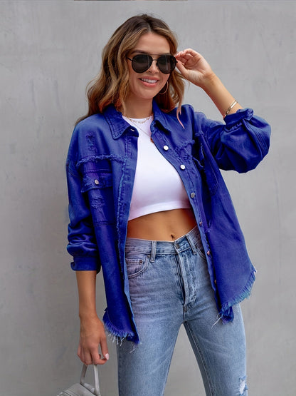Oversized Denim Jasje Blauw Unisex Met Knoopsluiting