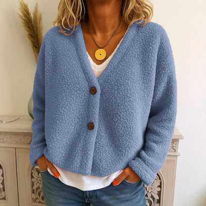 Dames Fleece Vest Warm met V-hals en Knopen → Dames Fleece Vest Warm en Comfortabel met Knopen