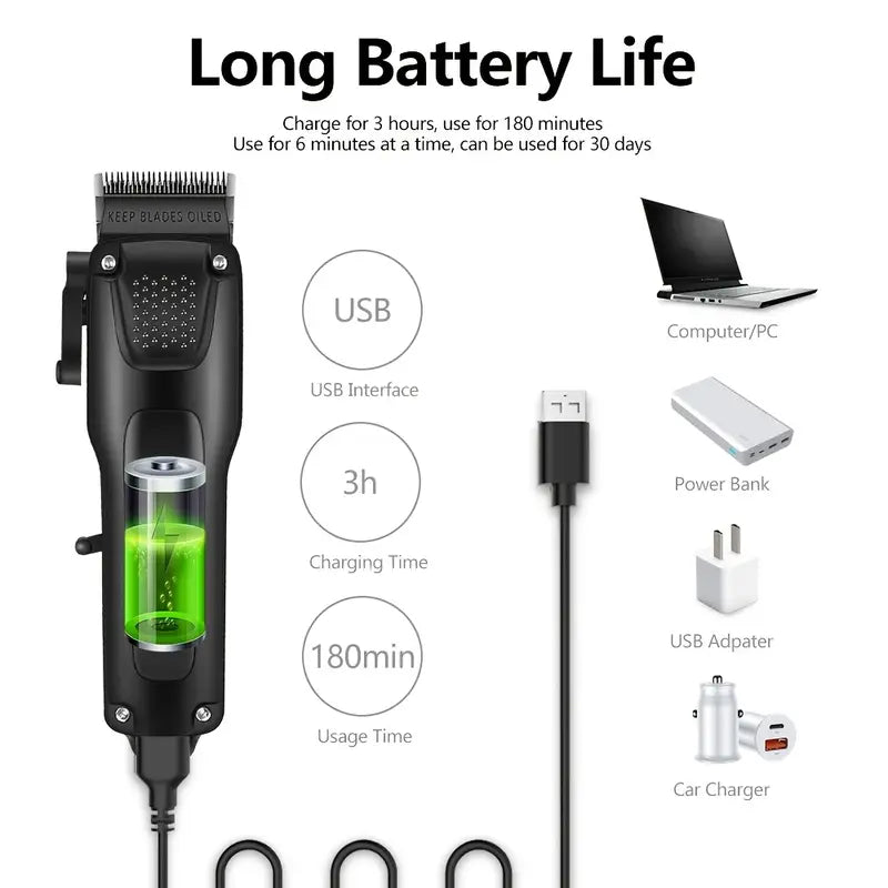 Professionele Haar- en Baardverzorgingsset 3-delig Draadloos met LED-Display USB Oplaadbaar Trimmer Scheerapparaat voor Mannen