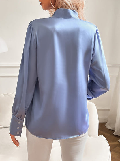 Dames Blouse Satijnen Met Strik en Lange Mouwen Elegance