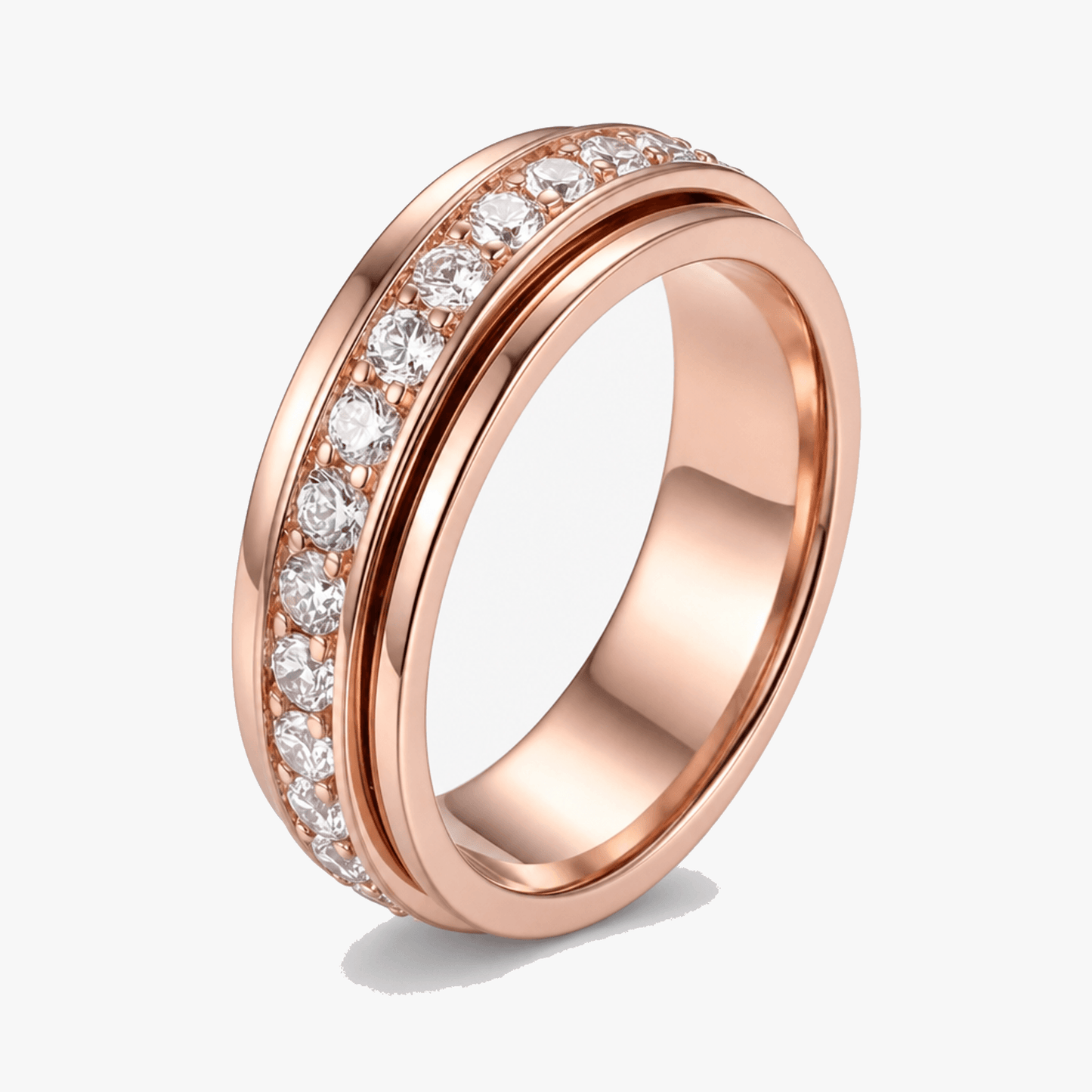 Draaibare Spinner Ring met Zirkonia Steentjes – Titanium Staal – Rustgevend Fidget Sieraad voor Vrouwen en Mannen