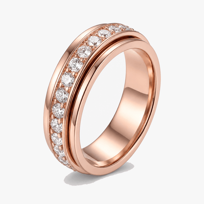 Draaibare Spinner Ring met Zirkonia Steentjes – Titanium Staal – Rustgevend Fidget Sieraad voor Vrouwen en Mannen