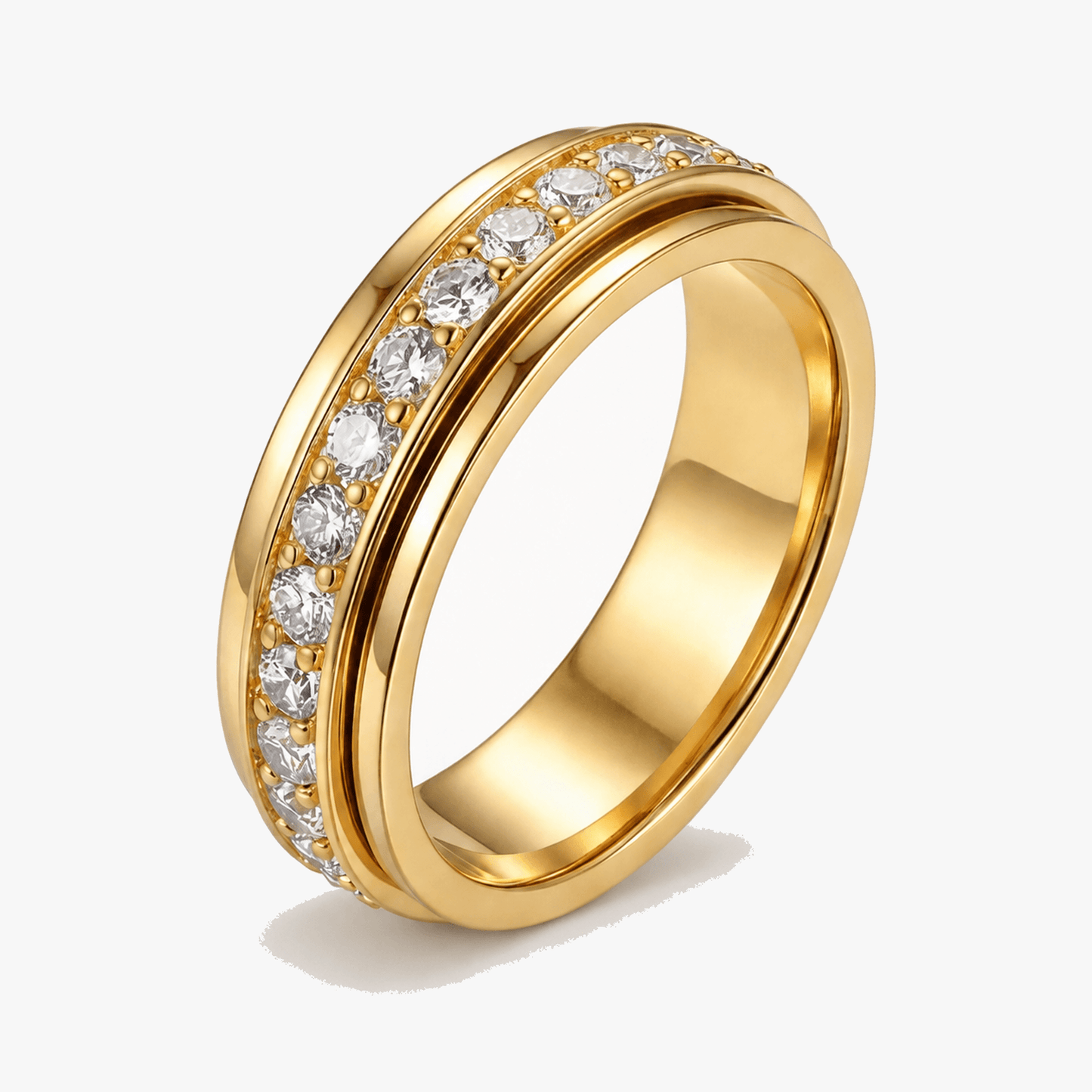 Draaibare Spinner Ring met Zirkonia Steentjes – Titanium Staal – Rustgevend Fidget Sieraad voor Vrouwen en Mannen