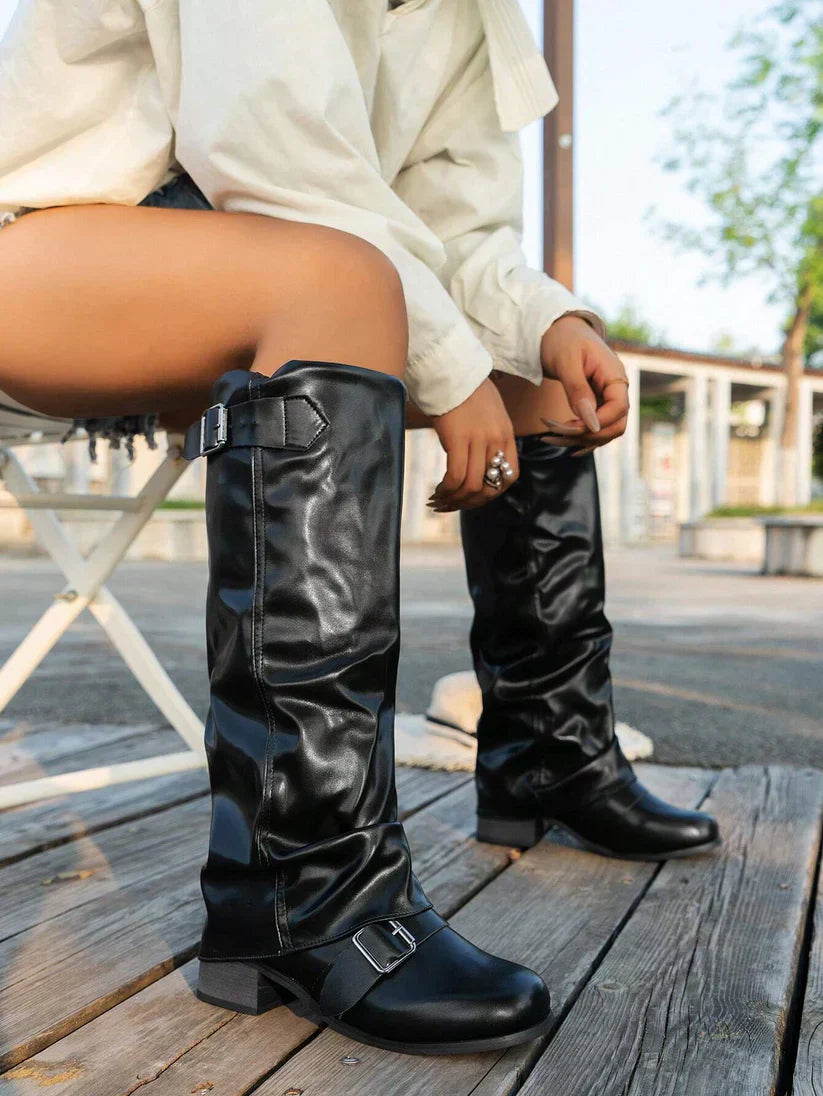 Vegan Laarzen Kniehoog met Gespen Slouchy Stijl