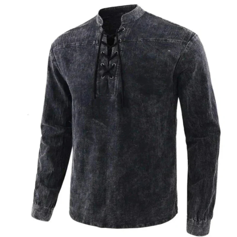 Heren Katoenen Shirt V-hals Casual Stijl
