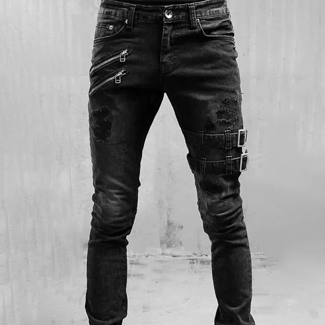 Heren Jeans met Rits en Gespbanden Mode