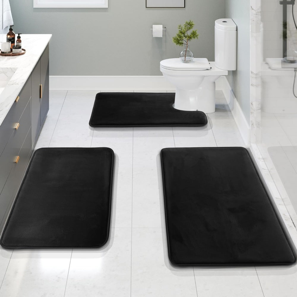 Badmat Set 3 Stuks Memory Foam Fluweel Grijs Antislip Badkamer Douche Toilet Matten Absorberend Zacht Wasbaar