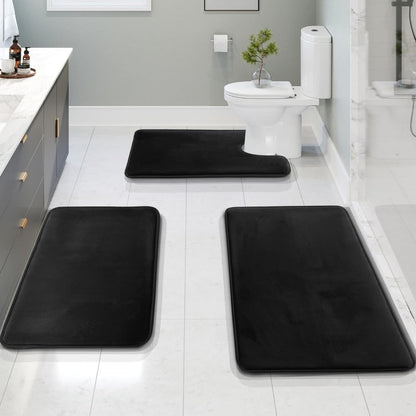 Badmat Set 3 Stuks Memory Foam Fluweel Grijs Antislip Badkamer Douche Toilet Matten Absorberend Zacht Wasbaar