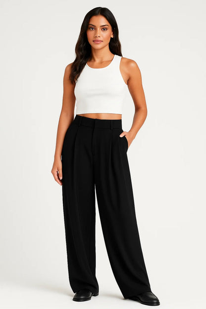 Dames Broek Wijd Model Hoge Taille met Plooi